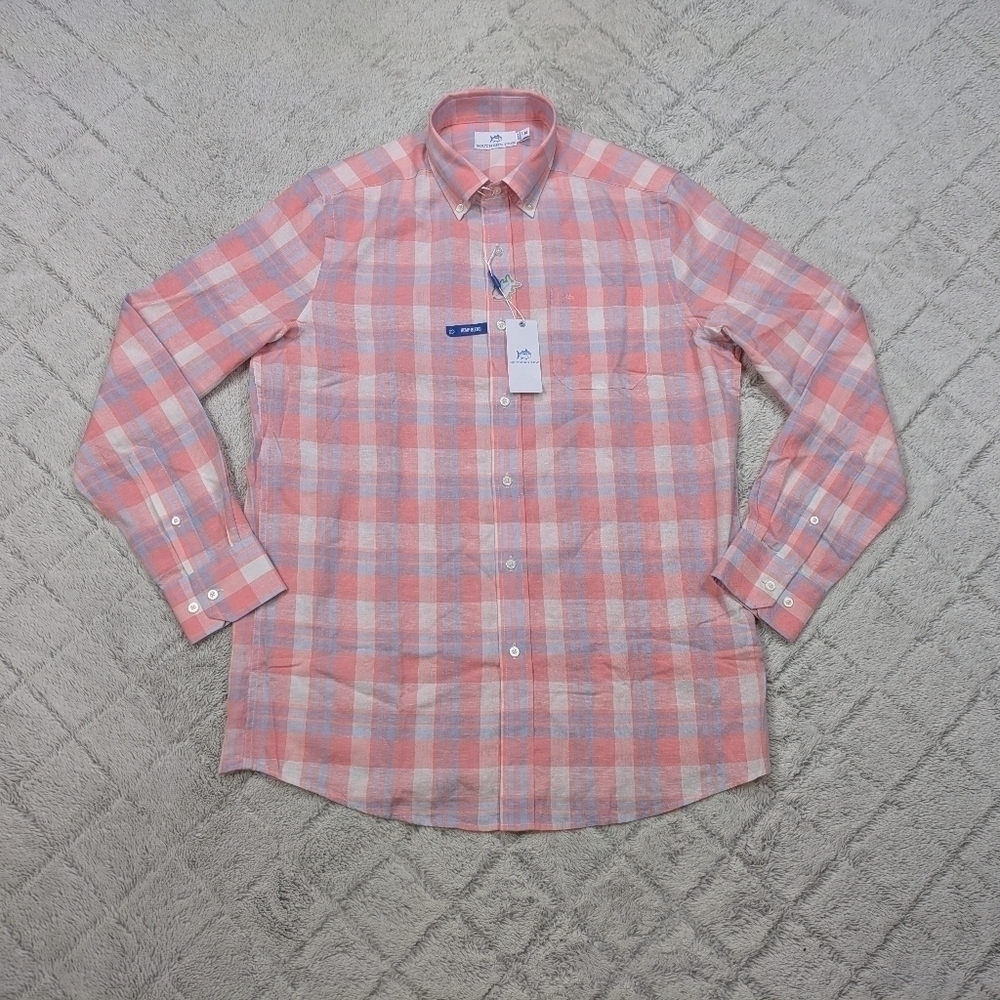 Southern Tide Shirt Men's M Pink Geranium Plaid Headland Reedy Sport Button Up